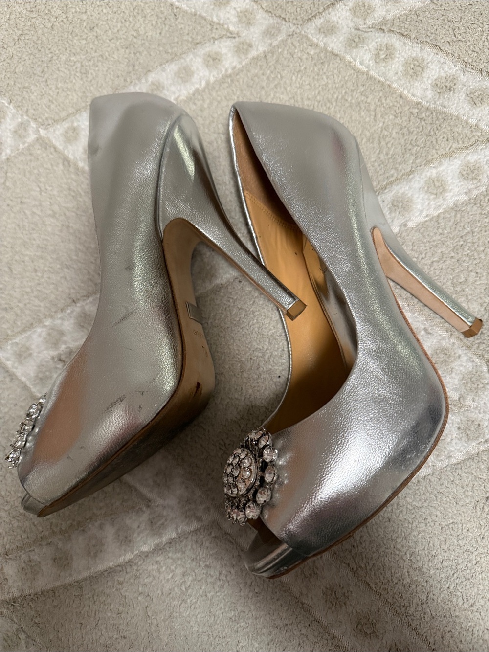 Badgley Mischka Silver Crystal-Embellished Peep-Toe Pumps - Picture 3 of 3